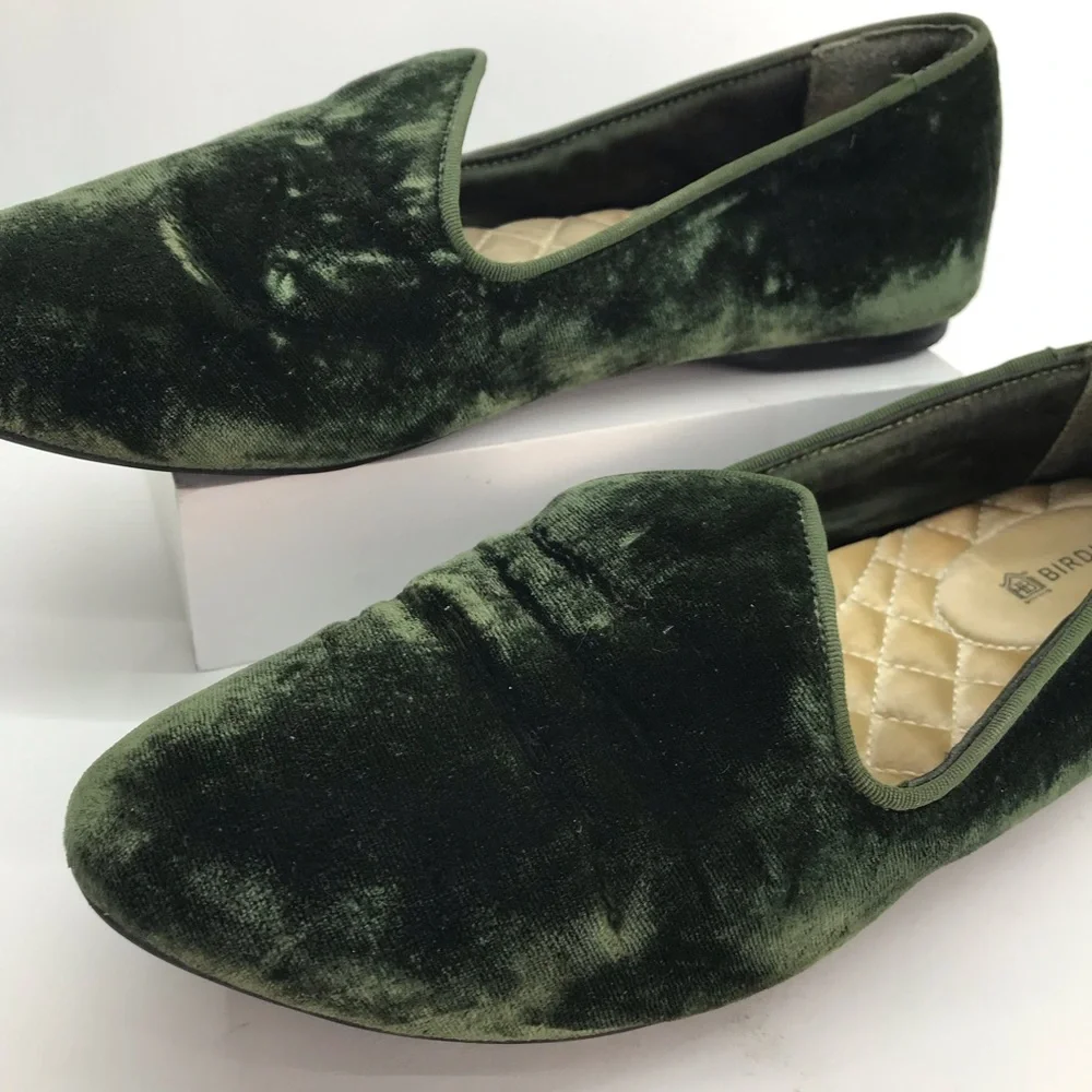 Birdies Women's The Heron Green Plush Velvet Loafers Flats Shoes